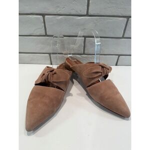 Jeffrey Campbell Charlin Bow Mules Women 7.5 Tan Blush Suede Bow Toe Flat